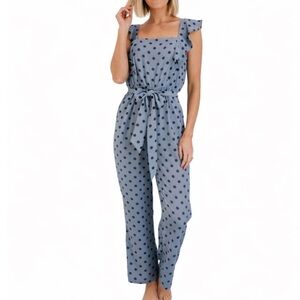 Baltic Born Scotlynn Polka Dot Jumpsuit Slate Blue Polkadot Outfit NEW XL